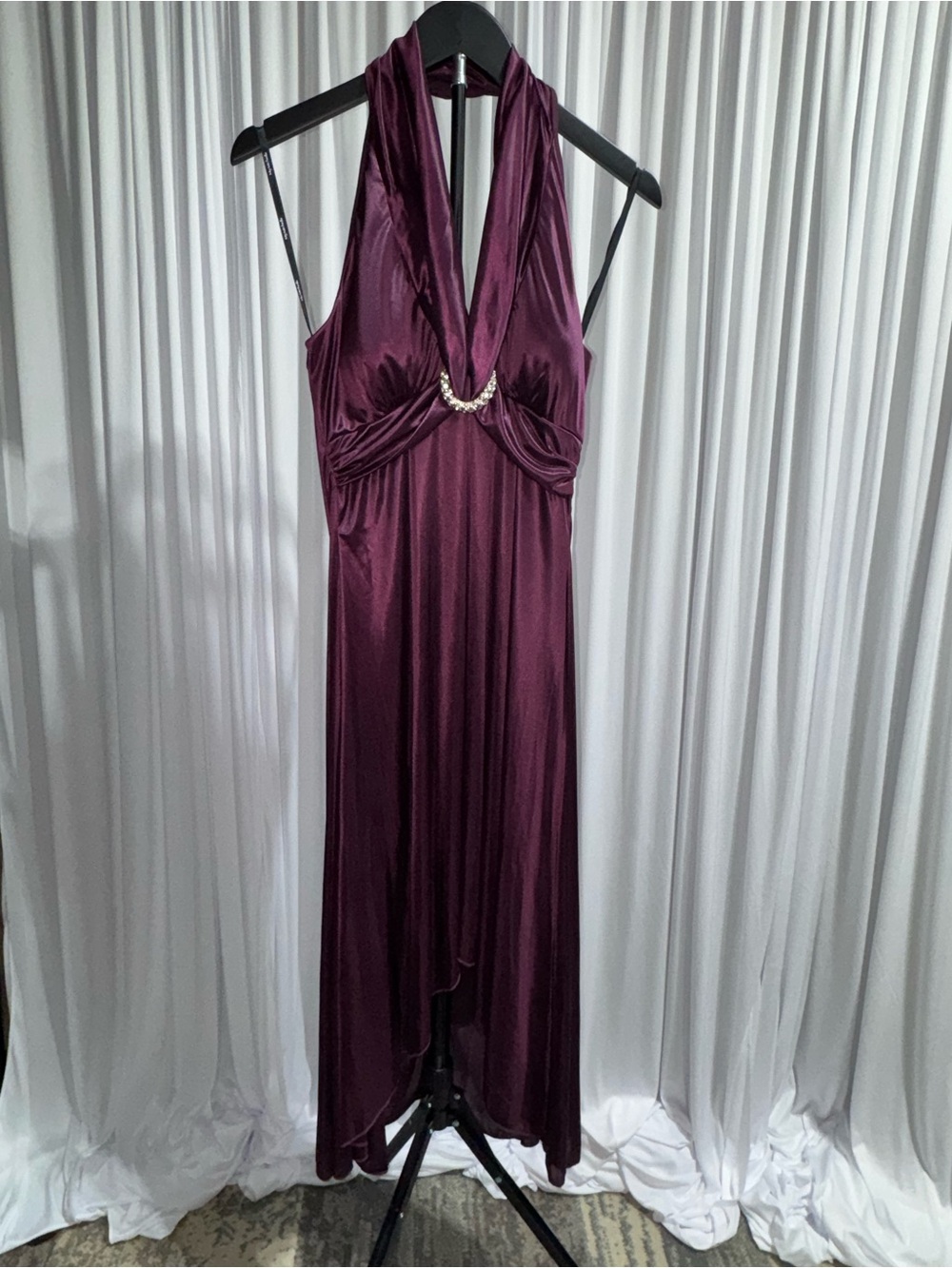 NWT My Michelle Plum Purple Halter High Low Dress Rhinestone Accent Size M